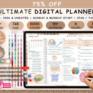 Digital Planner 2026 2027 2028 & Undated No spread All colors Theme Apple Google Calendar