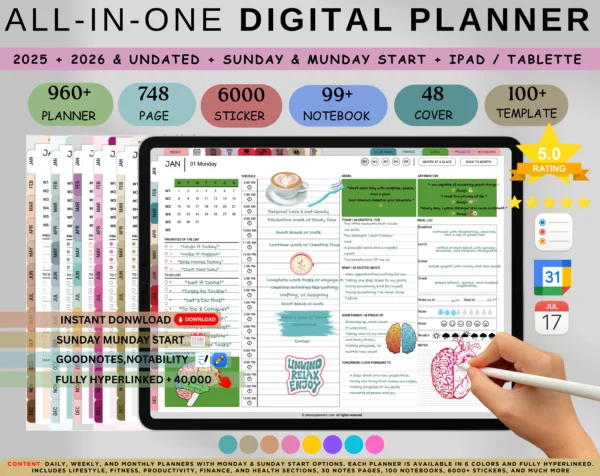 Digital Planner 2025 2026 & Undated No spread Jewel Tones Theme