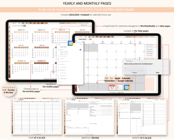 Digital Planner 2025 2026 & Undated No spread Boho Theme - Image 2