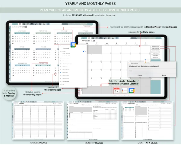 Digital Planner 2025 Undated No spread Blue Theme | Goodnotes, iPad, Notability | Daily, Weekly, Monthly Planner | Digital Stickers & Calendar - Image 2