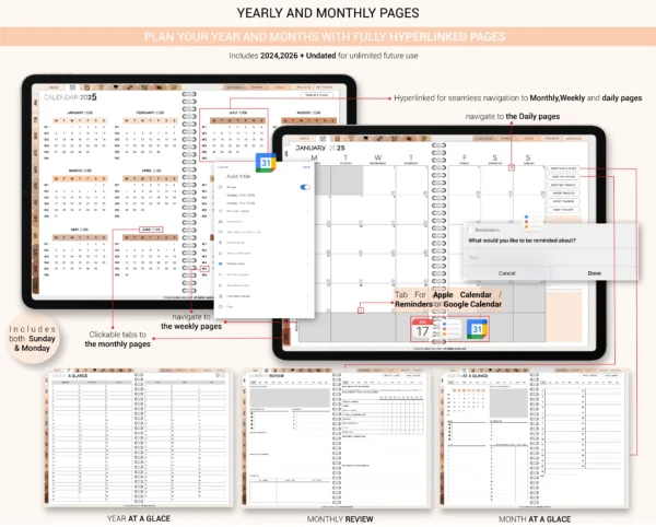 Digital Planner 2025 2026 & Undated With spread Boho Theme - Image 2