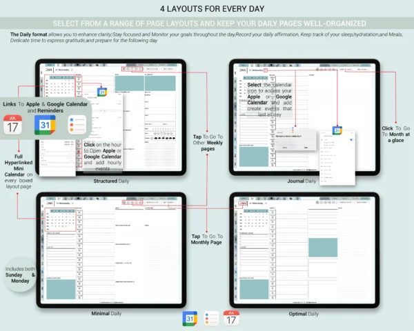 Digital Planner 2025 Undated No spread Blue Theme | Goodnotes, iPad, Notability | Daily, Weekly, Monthly Planner | Digital Stickers & Calendar - Image 4