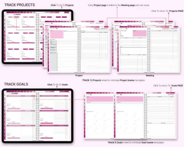 Digital Planner 2025 & Undated Pink Rose Theme | Goodnotes, iPad, Notability | Daily, Weekly, Monthly Planner | Digital Stickers & Calendar - Image 8