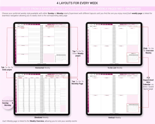 Digital Planner 2025 & Undated Pink Rose Theme | Goodnotes, iPad, Notability | Daily, Weekly, Monthly Planner | Digital Stickers & Calendar - Image 4