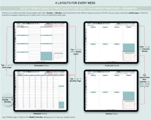 Digital Planner 2025 Undated No spread Blue Theme | Goodnotes, iPad, Notability | Daily, Weekly, Monthly Planner | Digital Stickers & Calendar - Image 3