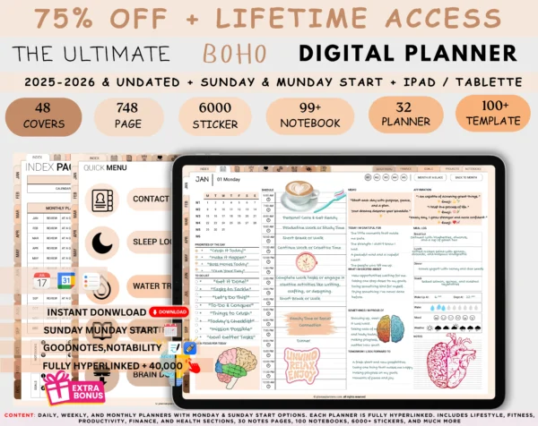 All-in-One Digital Planner 2025–2026 – Boho Edition