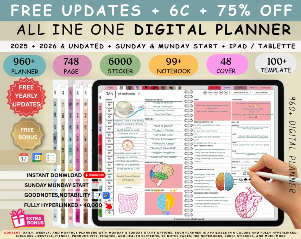Digital Planner 2025 2026 & Undated With spread Jewel Tones Theme