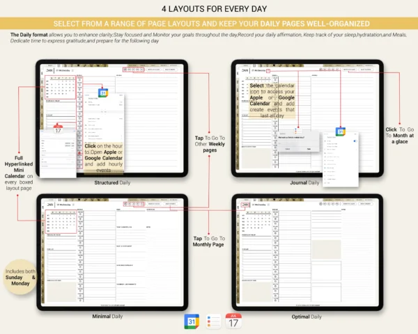 Digital Planner 2025 2026 & Undated No spread Beige Theme - Image 8