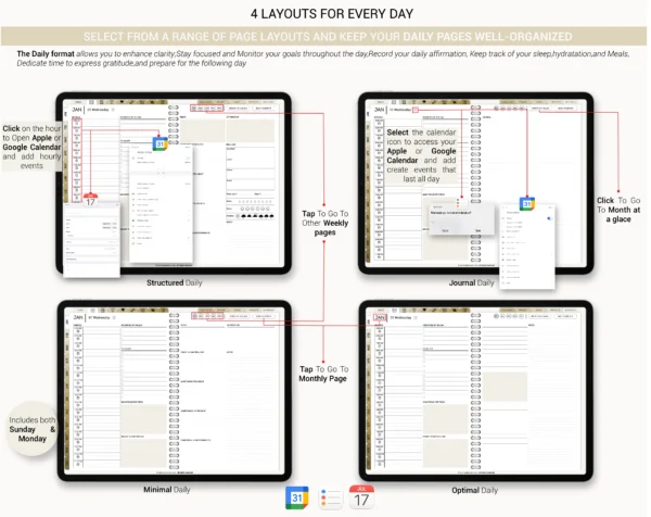 Digital Planner 2025 & Undated Spread | Goodnotes, iPad, Notability | Daily, Weekly, Monthly Planner | Digital Stickers & Calendar - Image 4