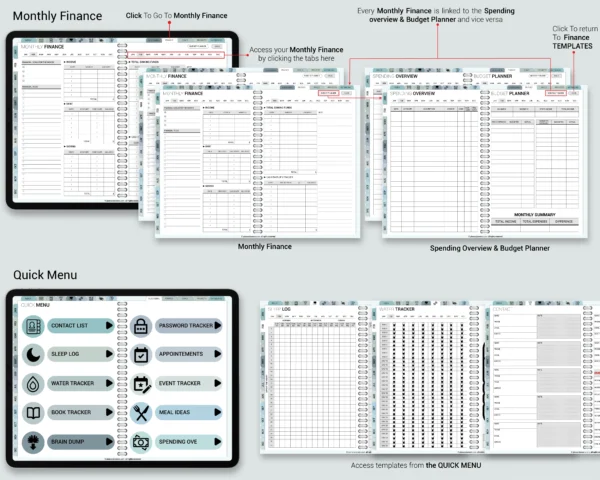 Digital Planner 2025 Undated spread Blue Theme | Goodnotes, iPad, Notability | Daily, Weekly, Monthly Planner | Digital Stickers & Calendar - Image 8