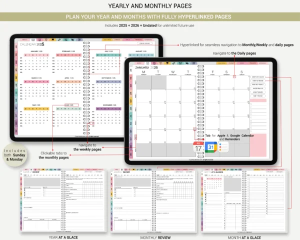 Digital Planner 2025 & Undated Rainbow Theme | Goodnotes, iPad, Notability | Daily, Weekly, Monthly Planner | Digital Stickers & Calendar - Image 3