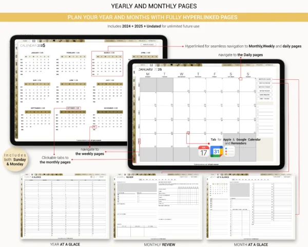 Digital Planner 2025 2026 & Undated No spread Beige Theme - Image 3