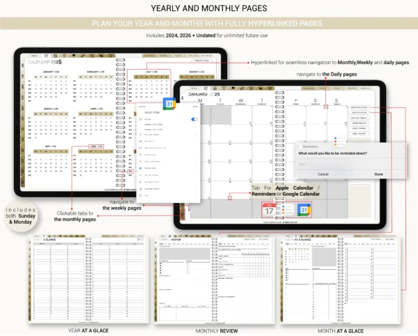 Digital Planner 2025 & Undated Spread | Goodnotes, iPad, Notability | Daily, Weekly, Monthly Planner | Digital Stickers & Calendar - Image 2