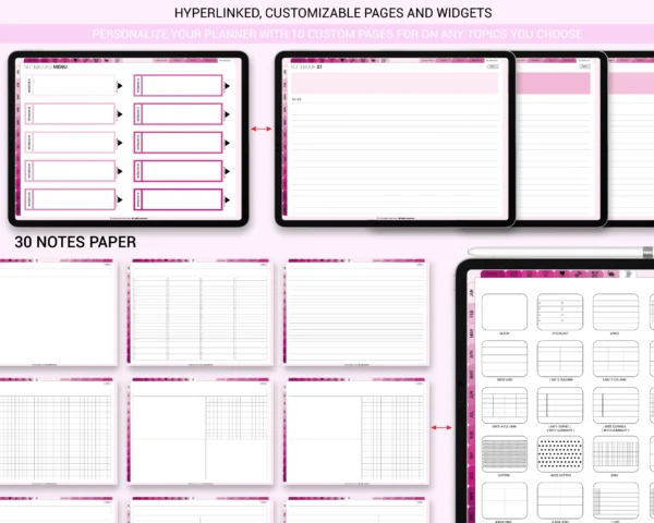 Digital Planner 2025 & Undated Pink Rose Theme | Goodnotes, iPad, Notability | Daily, Weekly, Monthly Planner | Digital Stickers & Calendar - Image 9