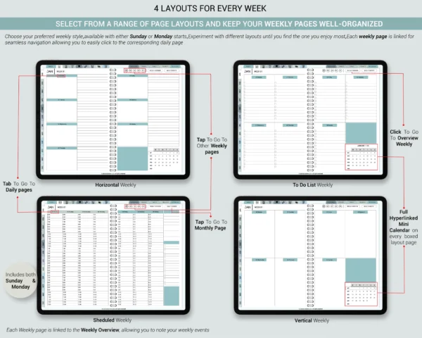 Digital Planner 2025 Undated spread Blue Theme | Goodnotes, iPad, Notability | Daily, Weekly, Monthly Planner | Digital Stickers & Calendar - Image 4