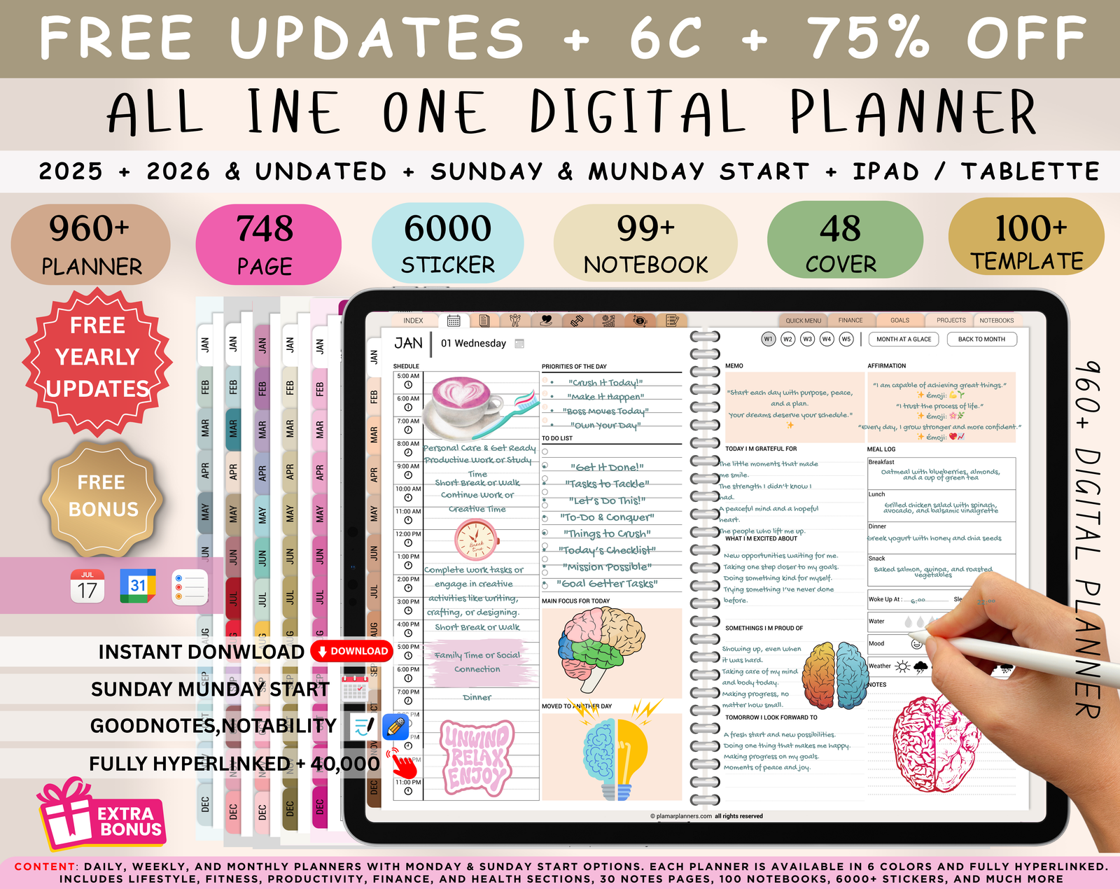 All in one digital planner pink preview